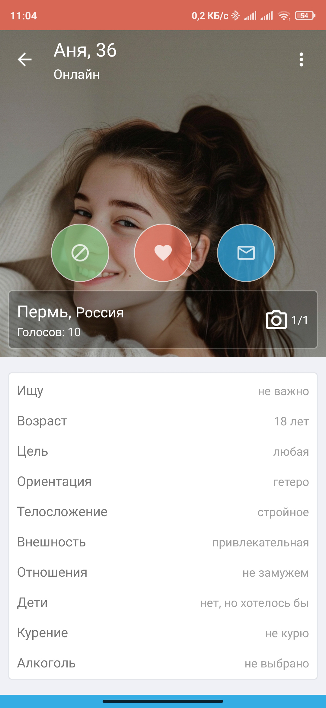 Mobile Dating профиль пользователя